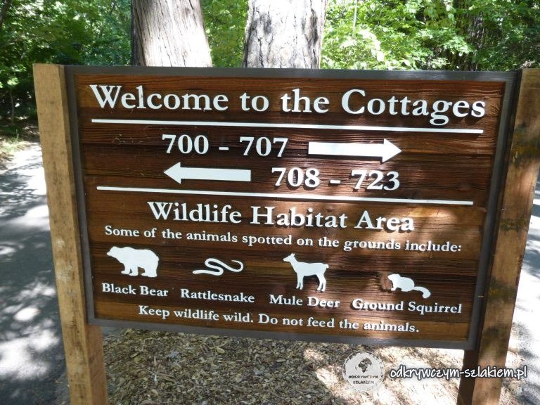 Tablica „Welcome to the Cottages” przy domkach dla pracowników w Yosemite