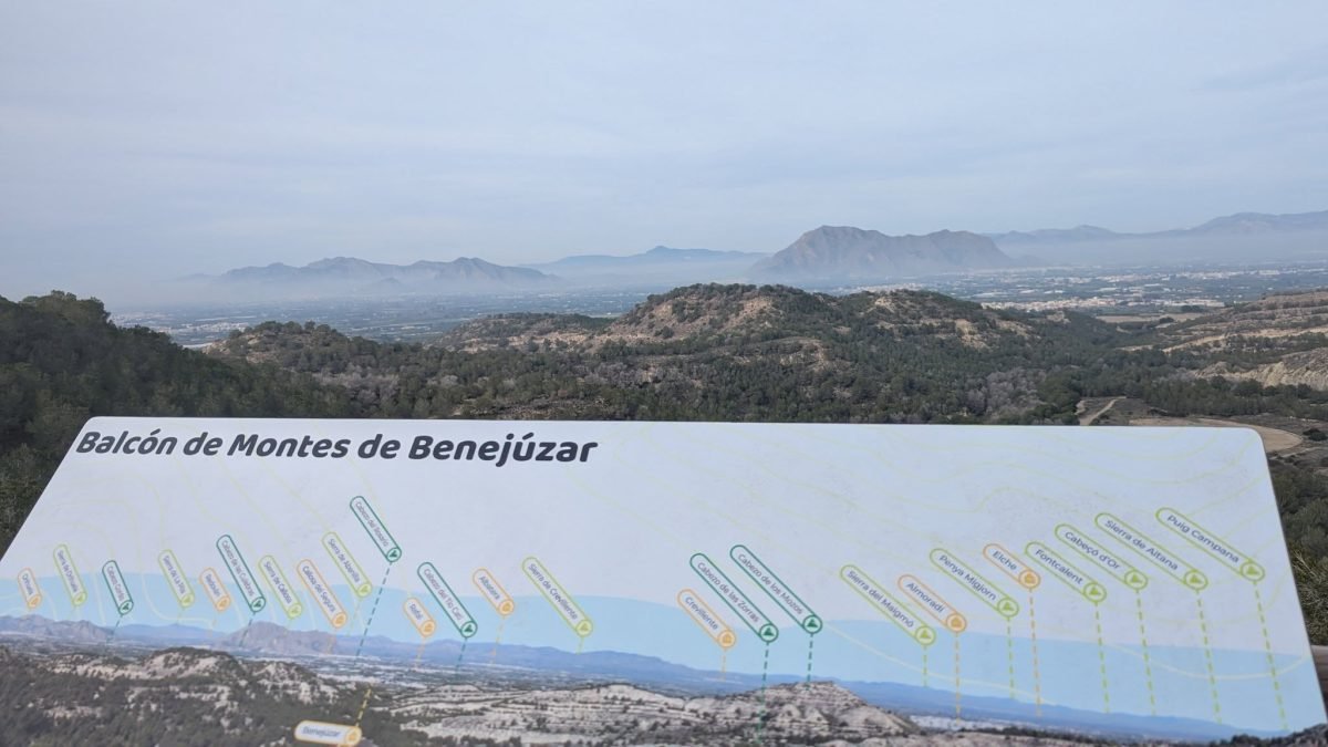 Tablica z panoramą na punkcie widokowym Balcón de Montes de Benejúzar