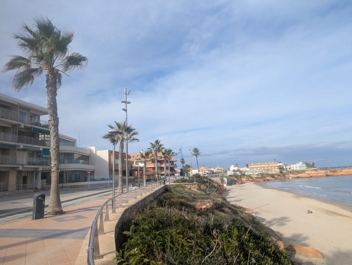 Promenada z palmami nad plażą w Torre de la Horadada