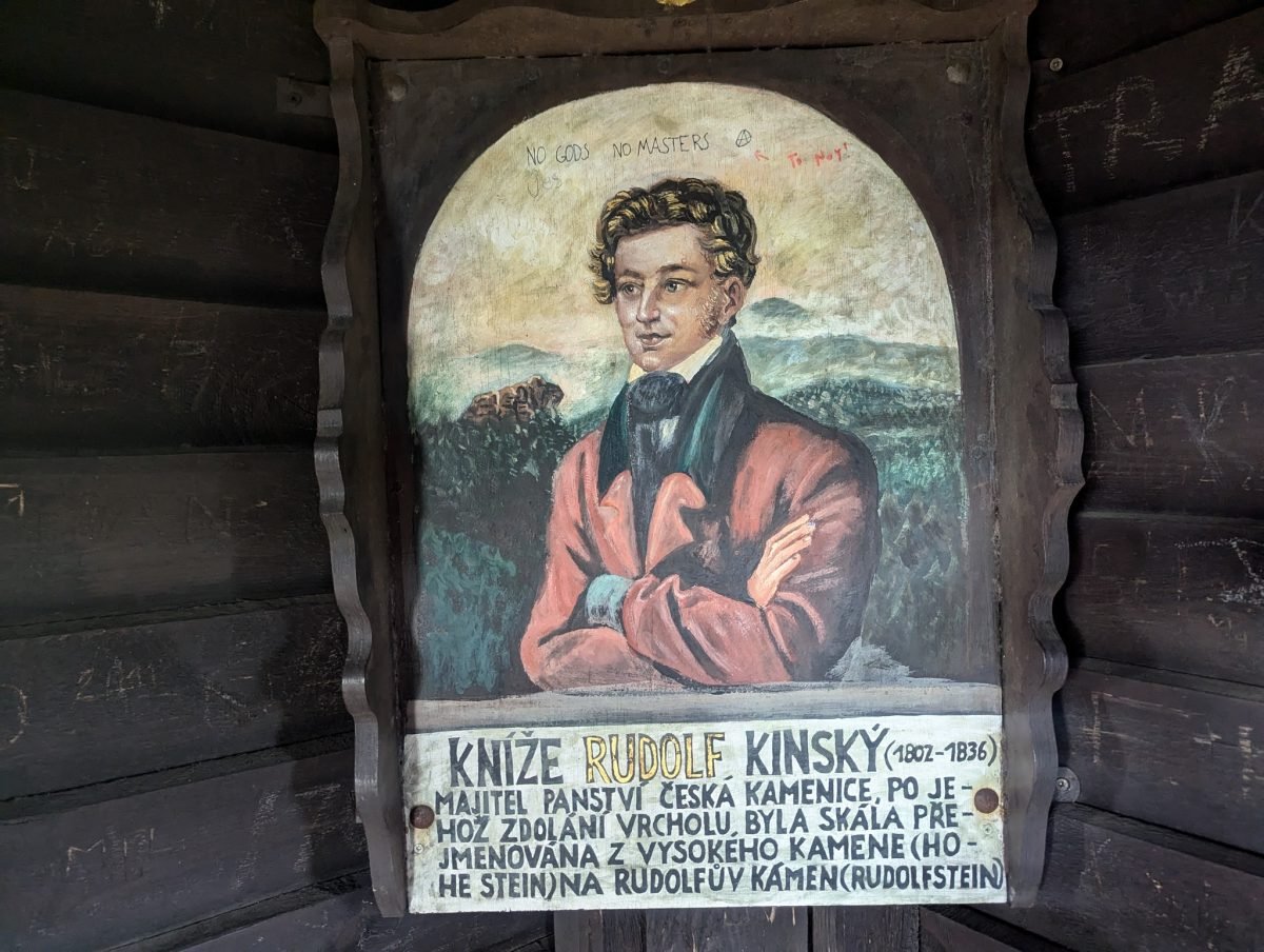 Portret księcia Rudolfa Kinsky'ego w drewnianej altance na skale Rudolfův kámen