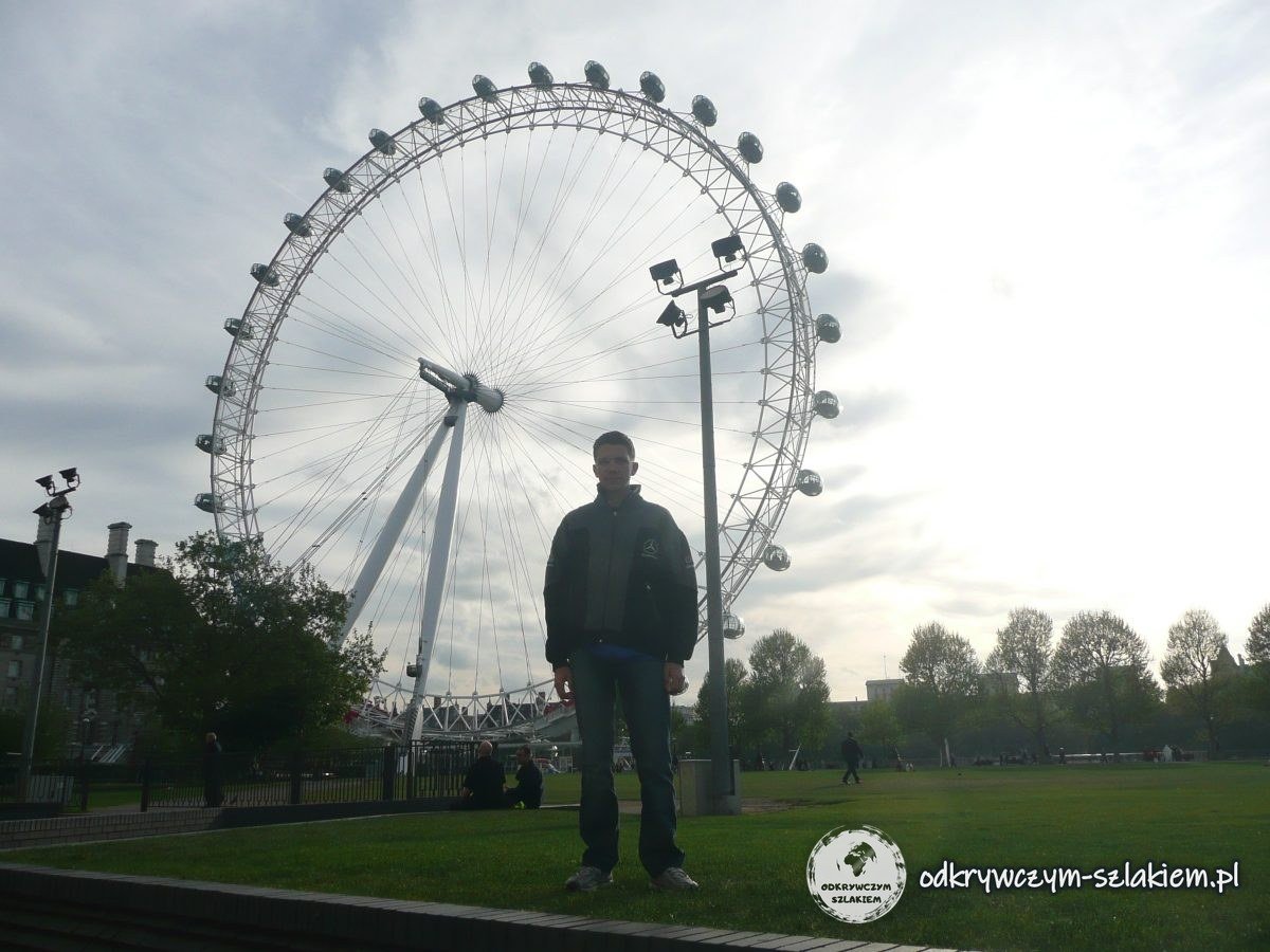 Koło London Eye widziane z parku nad Tamizą