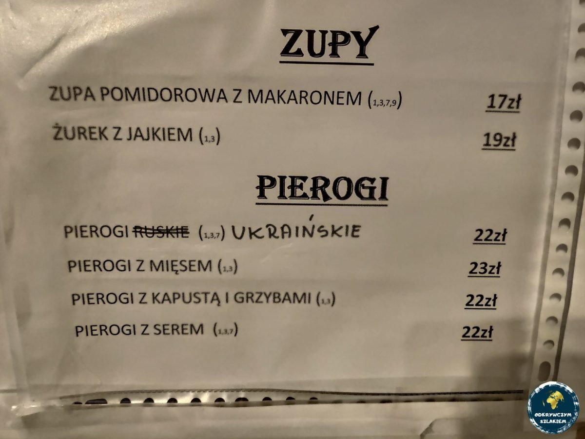 Menu w schronisku na Hali Szrenickiej – pierogi ruskie przemianowane na ukraińskie