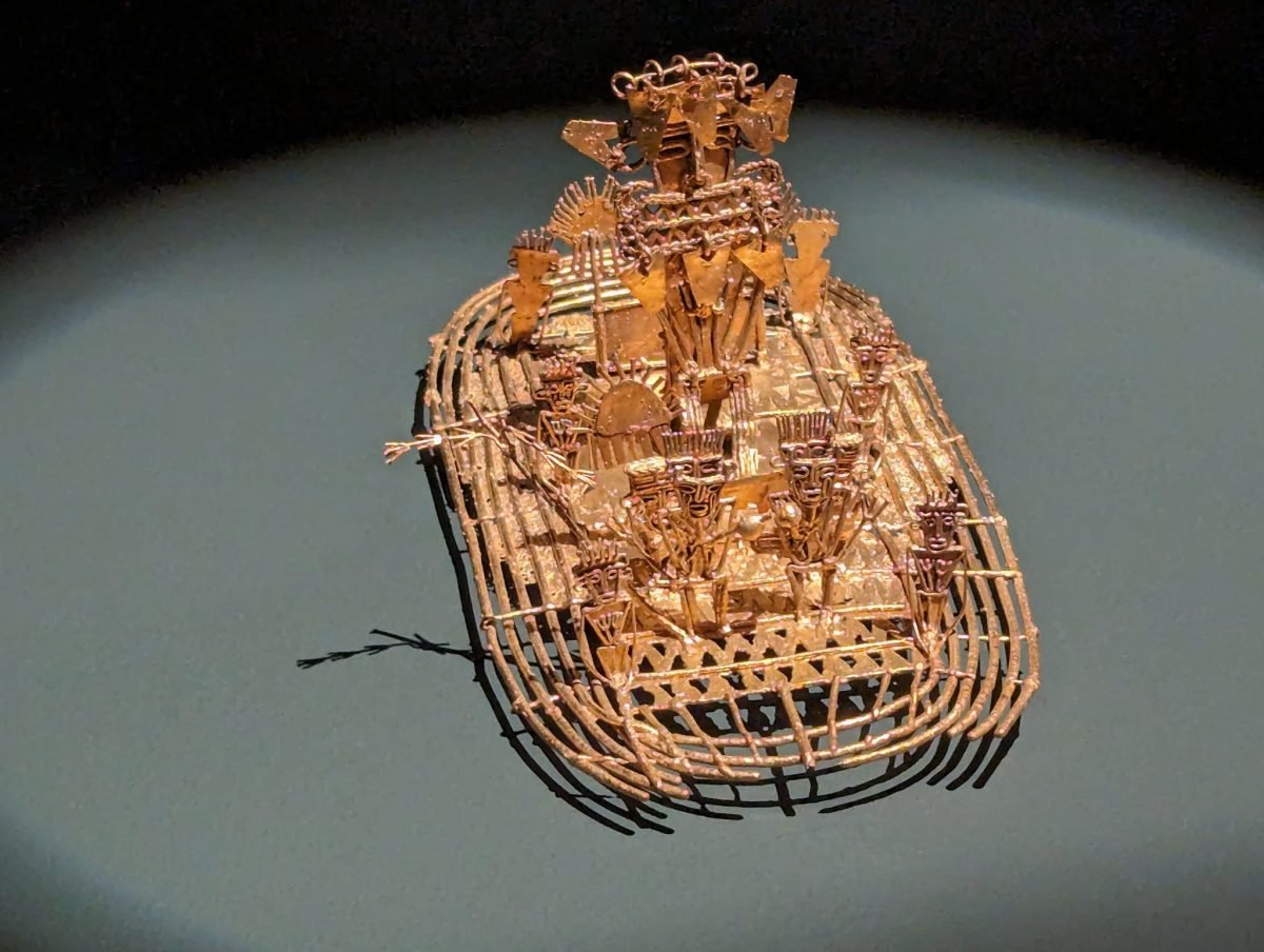 Złota tratwa z postaciami (Balsa Muisca) w Muzeum Złota w Bogocie