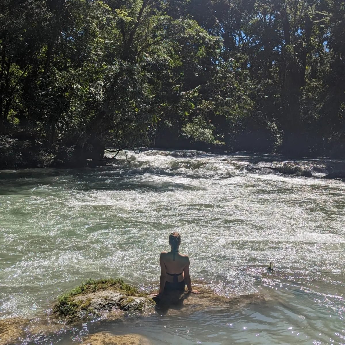 Kąpiel między kaskadami Agua Azul
