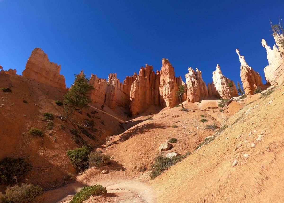 Grań z rzędem pomarańczowych iglic w Bryce Canyon