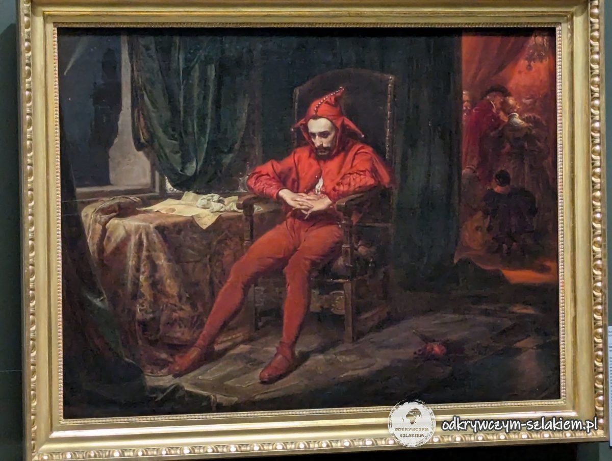 El cuadro de Jan Matejko Stańczyk con el bufón vestido de rojo sentado en un sillón