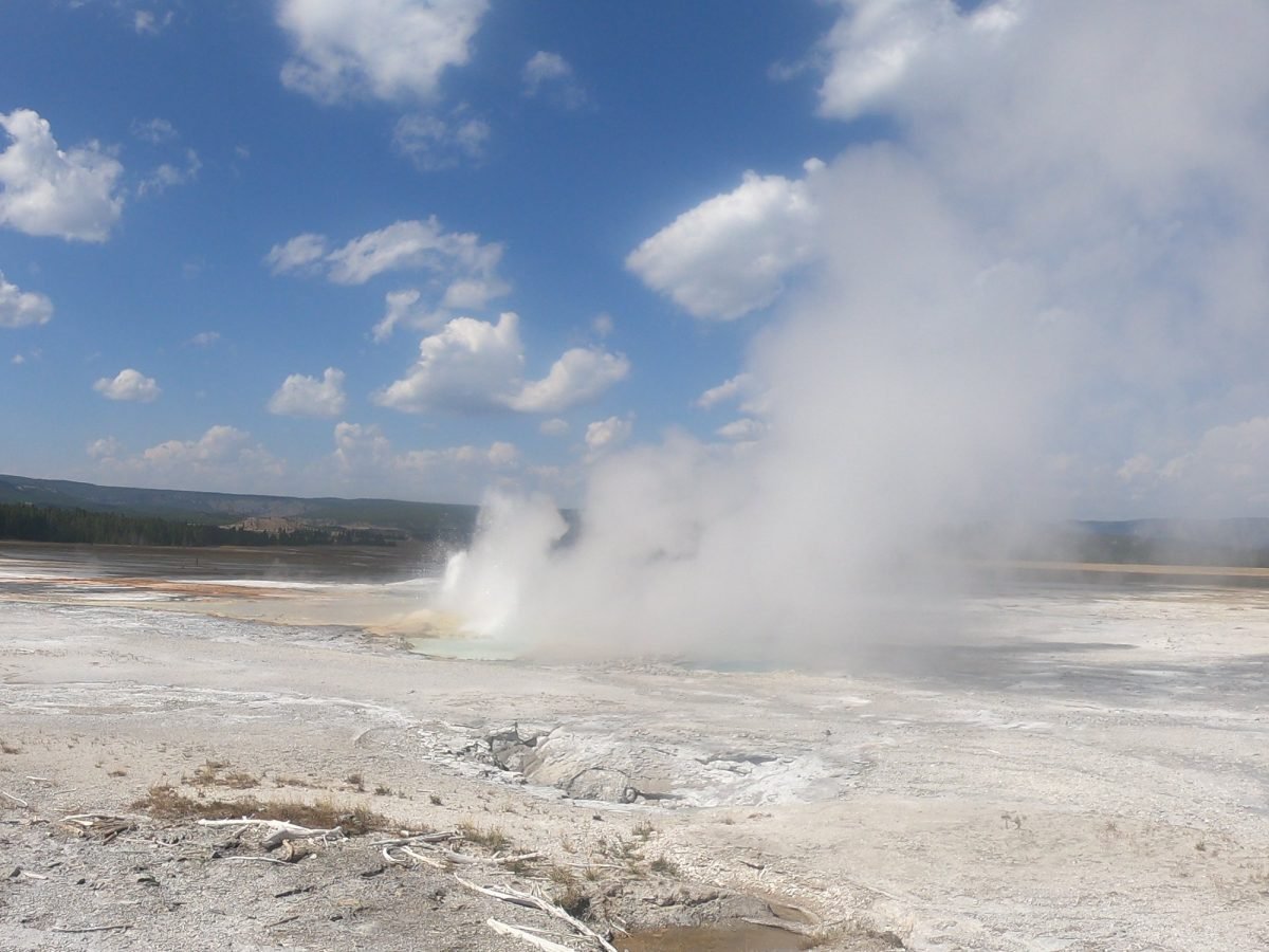 Parujący gejzer w Upper Geyser Basin