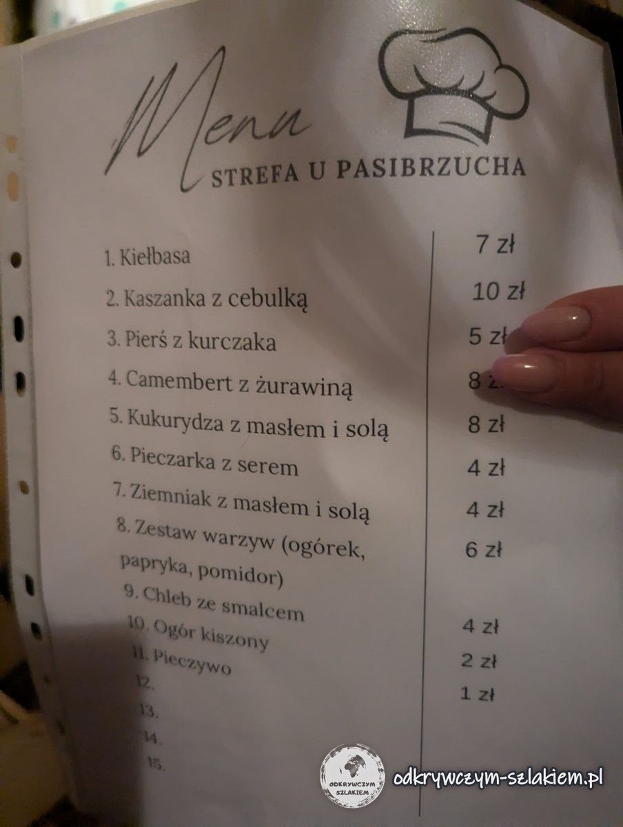 Die Speisekarte der „Strefa u Pasibrzucha“ mit Preisen beim Treffen in Bydgoszcz (Bromberg)